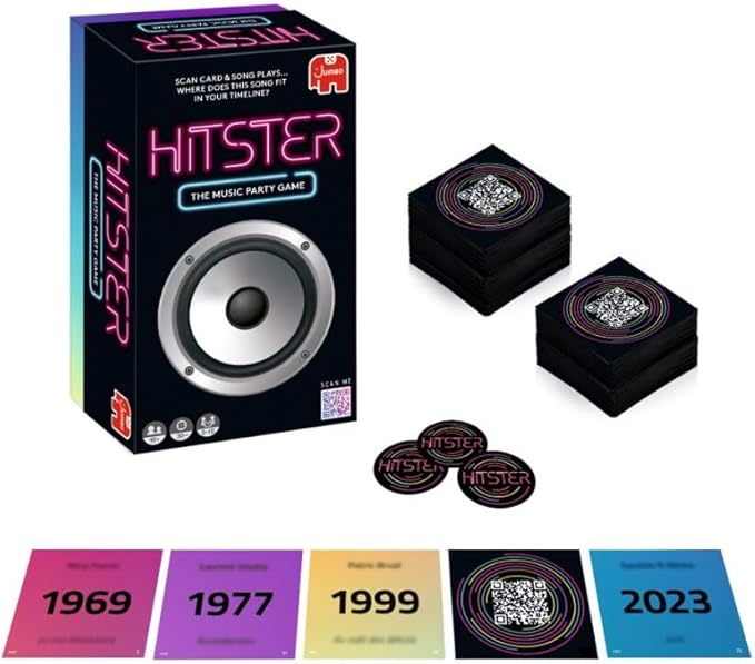 Jumbo Hitster - The Music Fun Party Quiz Card Game, 2-10 Players - 300 Plus Iconic Music Hits - Great for Adult and Family Game Night