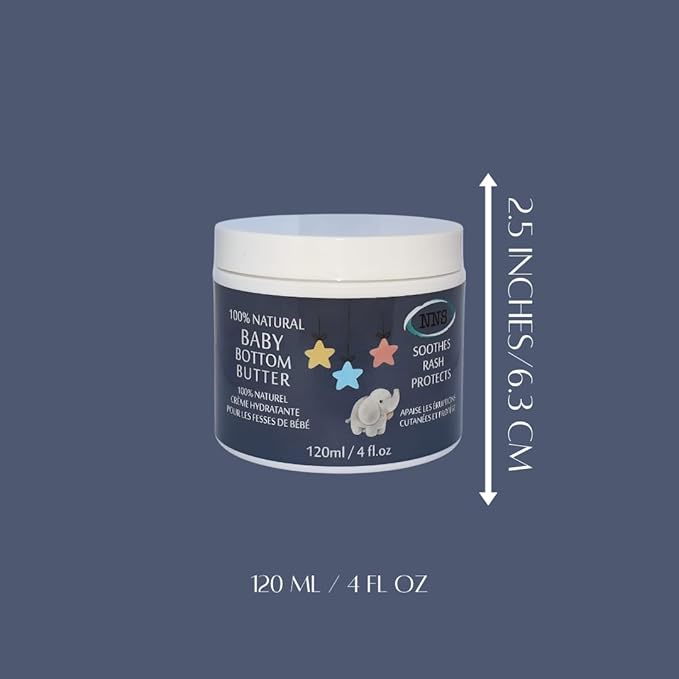 Natural Baby Bottom Butter, Diaper Rash Cream with Zinc Oxide, Soothes Diaper Rash 4 Fl Oz