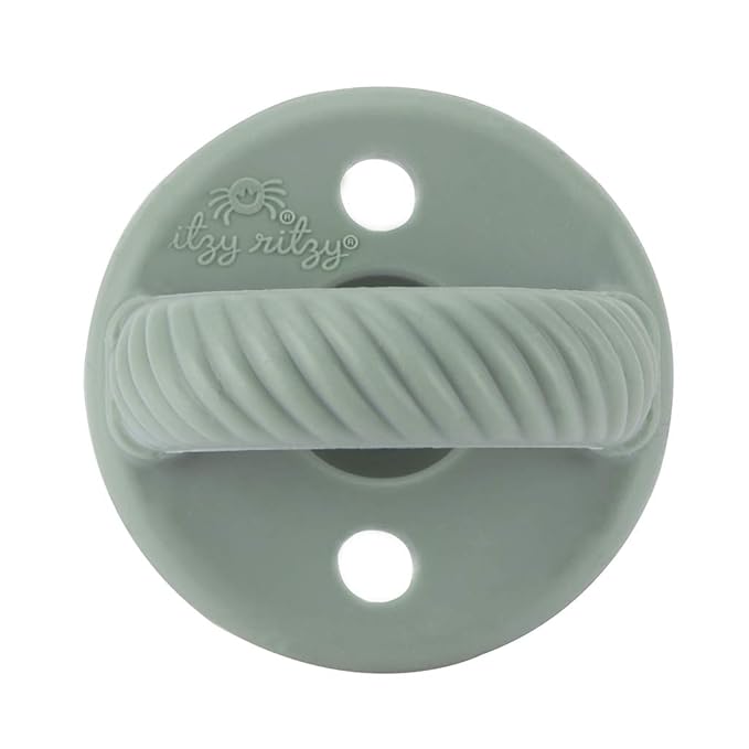 Itzy Ritzy Silicone Pacifiers for Ages 6-18 Months - Itzy Soother Pacifiers Feature Collapsible Handle & Two Air Holes for Added Safety; Set of 2 in Agave & Succulent