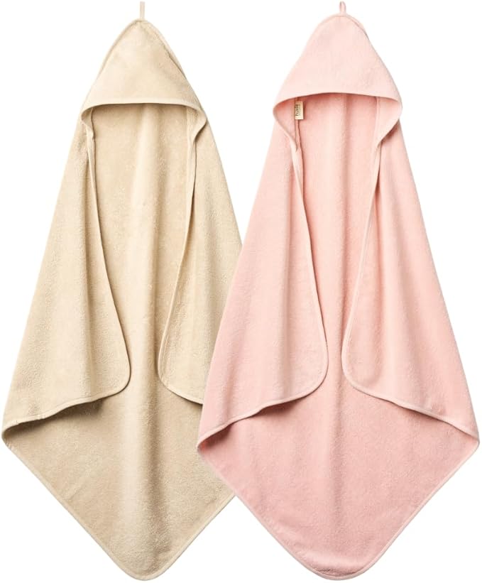 Baby Hooded Towel – Organic Cotton Baby Bath Towels, 32" x 32" Super-Soft and Absorbent Baby Towels for Newborn 2-Pack (Blush/Fog)