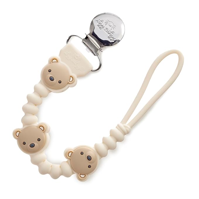 Itzy Ritzy Silicone Pacifier Clip; 100% Food Grade Silicone Pacifier Strap with Clip Keeps Pacifiers, Teethers & Small Toys in Place; Features One-Piece Design, Bear Character & Silicone Cord (Bear)