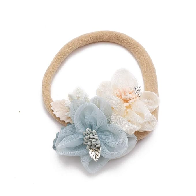 cherrboll 4pcs Baby Girl Headbands Flowers, Super Soft & Stretchy Nylon Floral Hairbands for Newborn Toddler