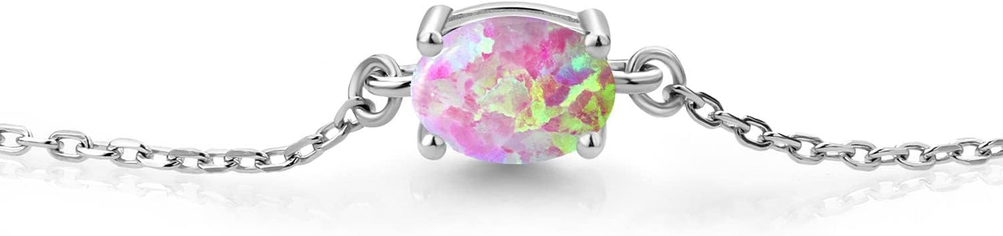 Gem Stone King 7X5MM Oval Gemstone Birthstone Solitaire Bracelet For Women | 925 Sterling Silver | Adjustable Bolo Bracelet For Women | Fine Jewelry Gifts for Her Mom Wife
