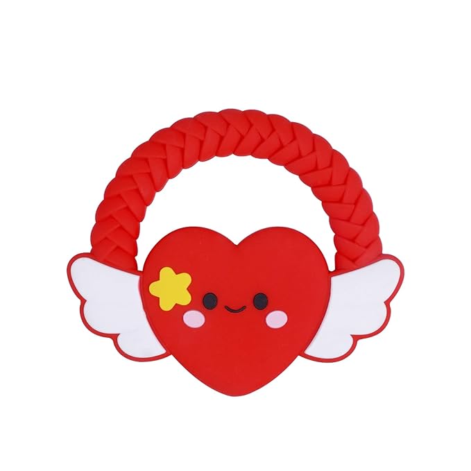 Silicone Baby Teether Ring Toy,Must Haves Teething Relief Chew Toys for 0-6,6-12 Months Boys and Girls,Newborns Essentials,Safe and Soft,BPA Free. (Red Heart)