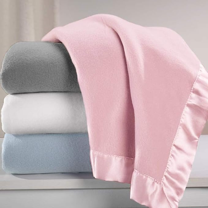 American Baby Company Fleece Blanket (30" x 40") with Silk-Like Satin Trim, Soft, Warm & Cozy, Blue, for Boys and Girls, Perfect for Baby Carrier, Stroller, Travel and Gifting