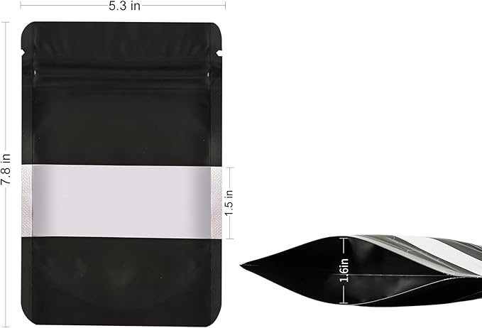 100 Pieces Smell Proof Mylar Resealable Food Storage Bags With Clear Window, Foil Pouch Stand-up for Self Sealing Supplies (Black, 5.3 x 7.8 Inch)