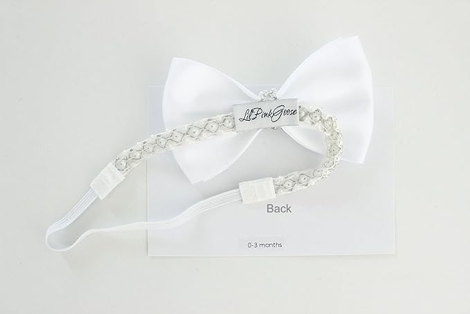0-12 Newborn Baby Baptism Pearl Headband or Clip with Bow in WHITE Christening Headband with Satin Bow, Pearl Rhinestone Band (Cream(6-12Months), 1 Count (Pack of 1))