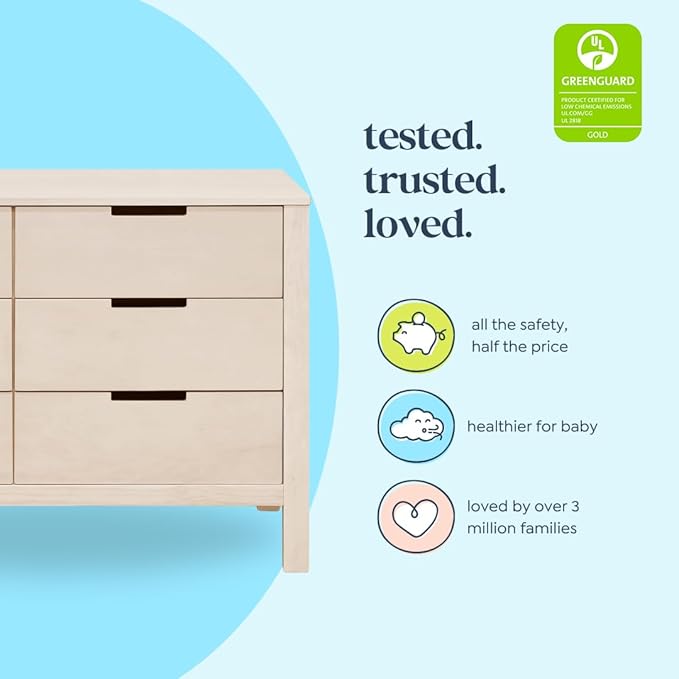 Carter's by Colby 6-Drawer Baby Dresser for Bedroom - Kids Dresser for Boys & Girls - Double Chest of Drawers for Nursery - Versatile Wooden Dresser for Living Room & Hallway - Washed Natural
