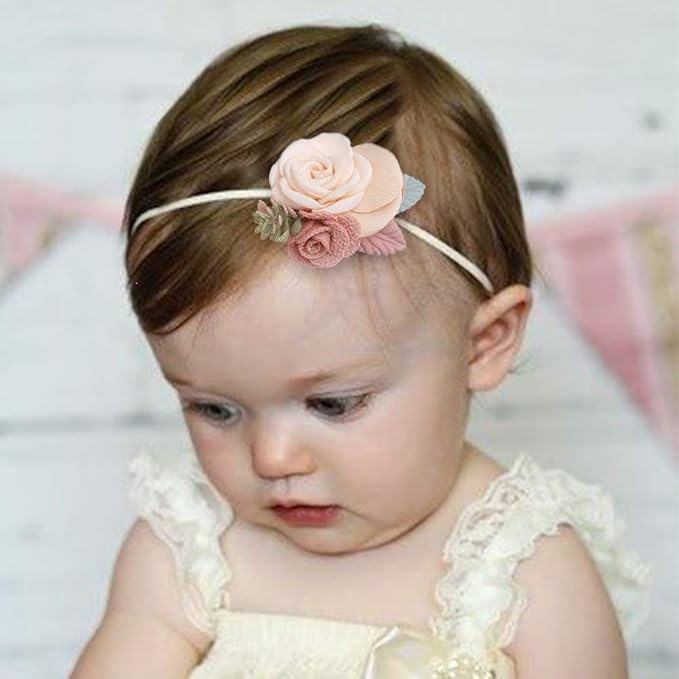 cherrboll 4pcs Baby Girl Headbands Flowers, Super Soft & Stretchy Nylon Floral Hairbands for Newborn Toddler