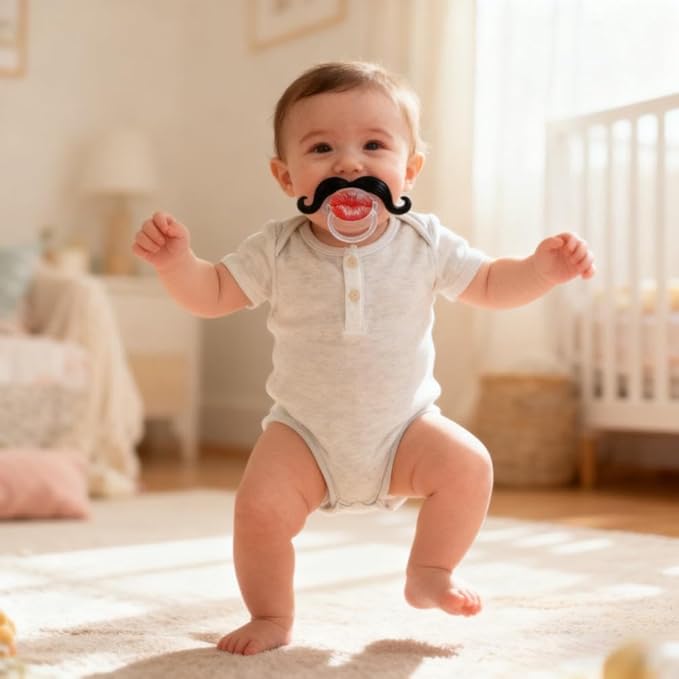 Funny Baby Pacifiers,Mustache Pacifiers for Babies 0-18 Months,Baby Teeth and Vampire Pacifier Funny Pacifiers for Boys and Girls BPA Free