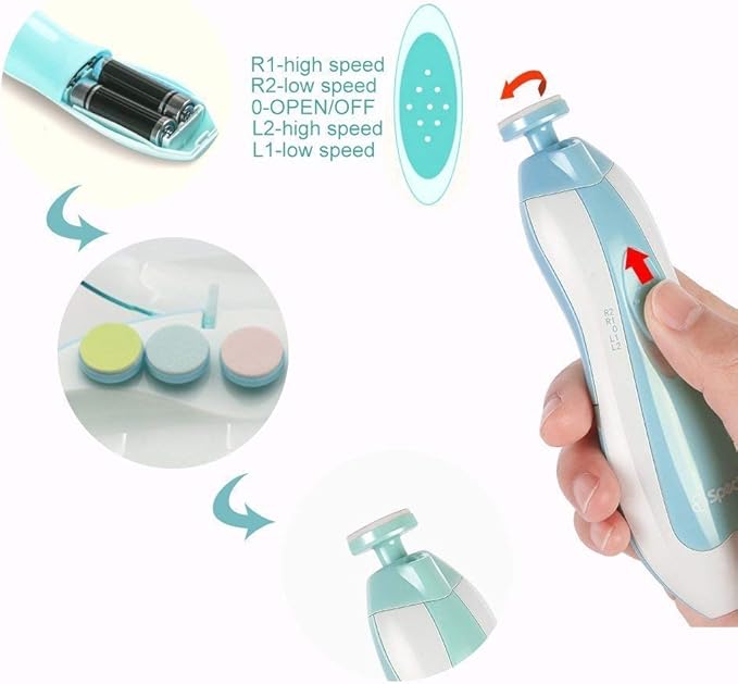 Baby Electric Nail File, 8 in 1 Safe Baby Nail Trimmer, Baby Nail Clippers with 6 Grinding Heads and Light, Baby Nail Care Kit for All Ages