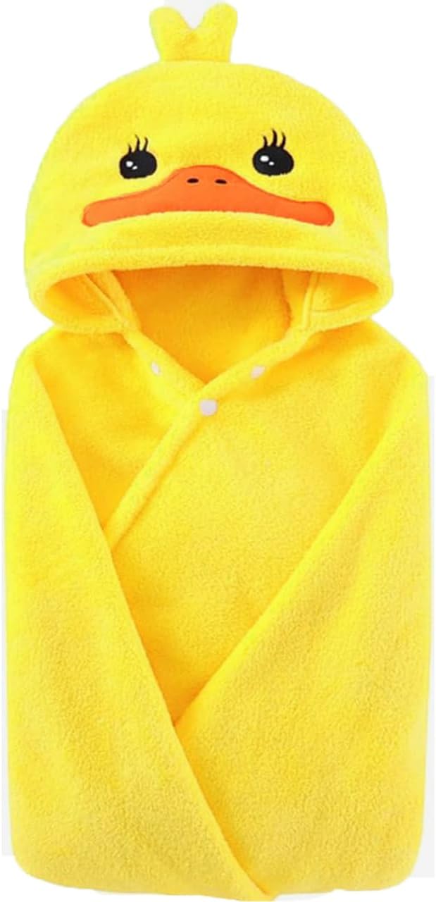 Toddler Bath Towel Baby Towels with Hood 27.5"X55" Ultra Absorbent Soft Bathrobe Blanket Kids Shower Towel for Girls and Boys(Bright Yellow Duck)