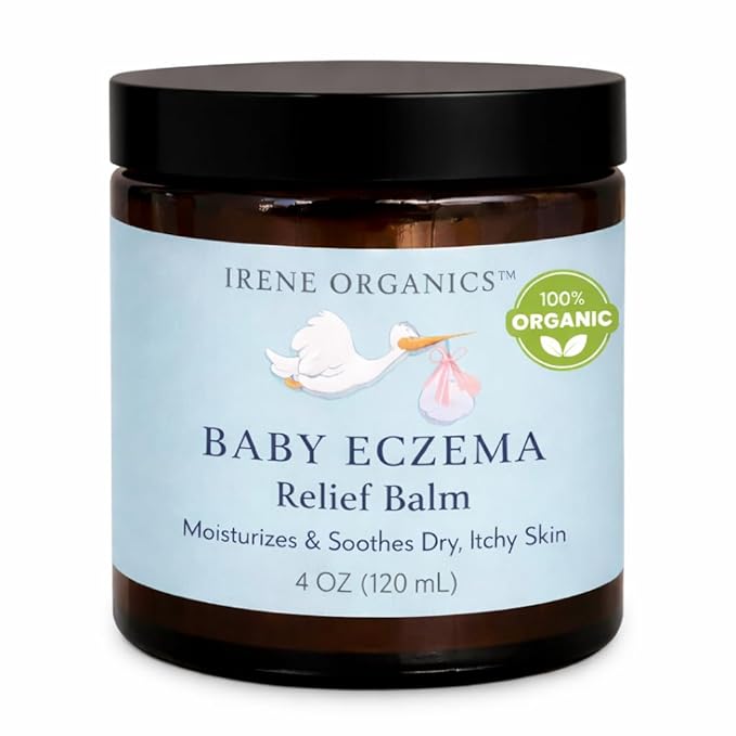 Irene Organics Baby Eczema Relief Balm, Healing Ointment Baby Moisturizing Cream for Eczema, Dry, Itchy Skin. Award Winning Baby Skincare for Sensitive Skin, Safe for Newborns, Kids and Adults