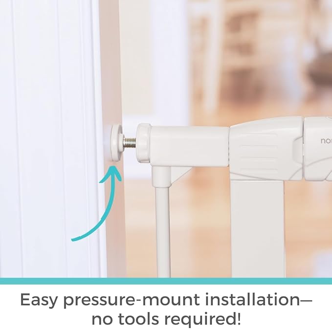 Toddleroo by North States - Bright Choice Auto Close Baby Gate: Pressure Mounted Baby Gate for Doorways with Glow in the Dark Handle - Adjustable 29.75 to 40.5 Inches Wide - 30 Inches Tall - White