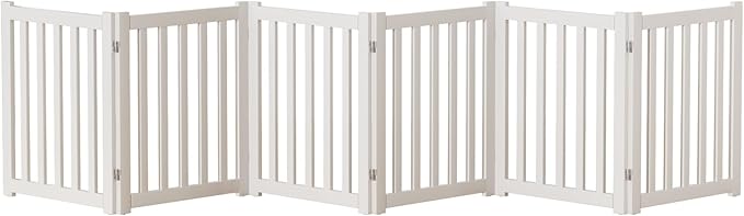 6-Panel Solid Wood Dog Gate - Freestanding Folding Pet Gate for Doorways, Stairs, Indoor, 24" Height, No Installation Needed, White