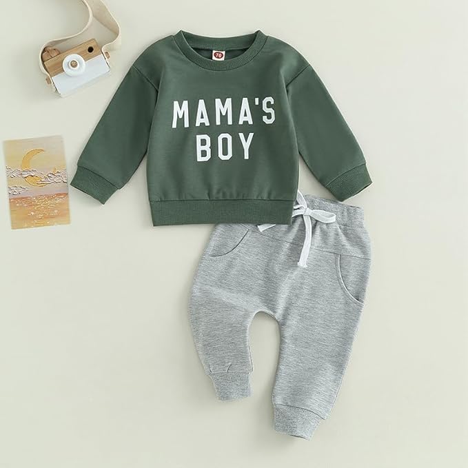 ZAXARRA Toddler Newborn baby boys Fall Outfits Long Sleeve Letter Print Sweatshirt Tops Pocket Pants Casual Clothing Sets