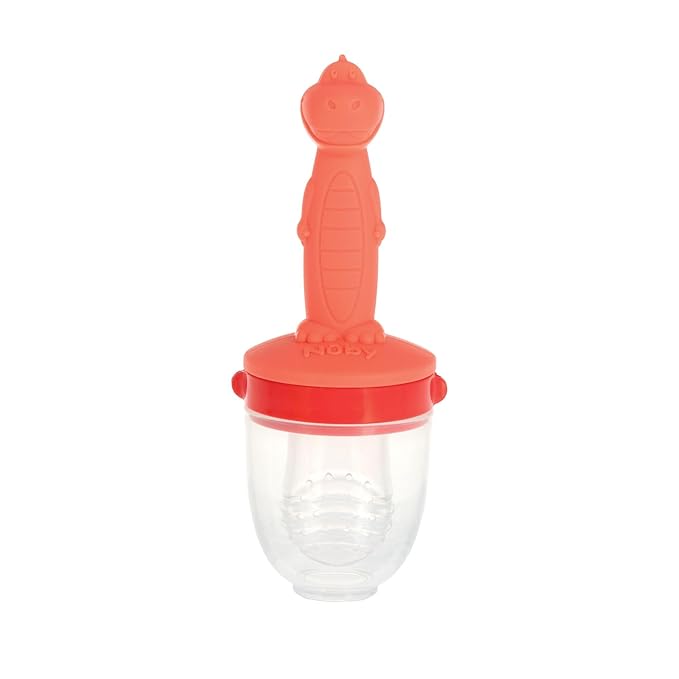 Nuby Silicone Nibbler Feeder for Kids - Soft Baby Feeding and Teething Toy - 10+ Months - Coral Dino