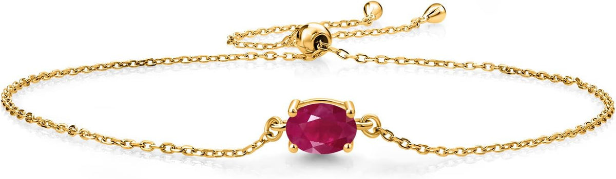 Gem Stone King 7X5MM Oval Gemstone Birthstone Solitaire Bracelet For Women | 925 Sterling Silver | Adjustable Bolo Bracelet For Women | Fine Jewelry Gifts for Her Mom Wife
