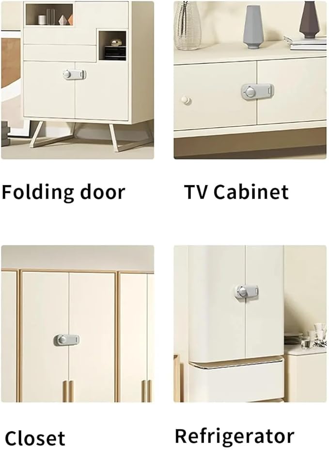 Baby Safety Cabinet Locks 4Pack – Multi-Use Child Proof Latch for Fridge, Oven, Drawer & Bathroom Cupboards, Strong 3M Stick-On Design, No Screws Kitchen Safety Locks (White)