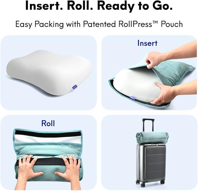 Cushion Lab Travel Deep Sleep Pillow – Compact Memory Foam Neck Pillow for Sleeping, Portable Pillow for Hotels, Camping, Side & Back Sleepers, On-The-Go – Wellness Green