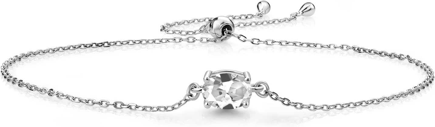 Gem Stone King 7X5MM Oval Gemstone Birthstone Solitaire Bracelet For Women | 925 Sterling Silver | Adjustable Bolo Bracelet For Women | Fine Jewelry Gifts for Her Mom Wife