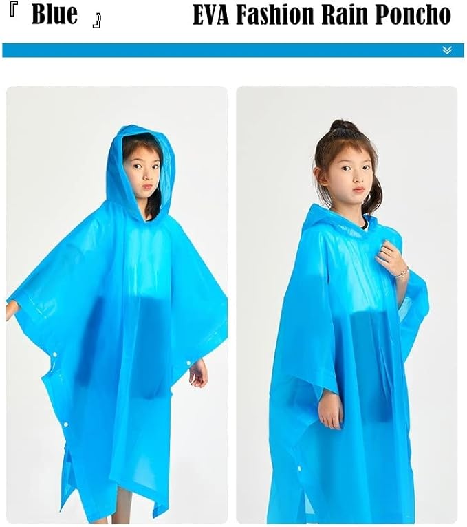 Rain Poncho for Kids (2 Pack), Reusable EVA Children Raincoat Ponchos Rain Jacket with Hood for 6-14 Girls Boys
