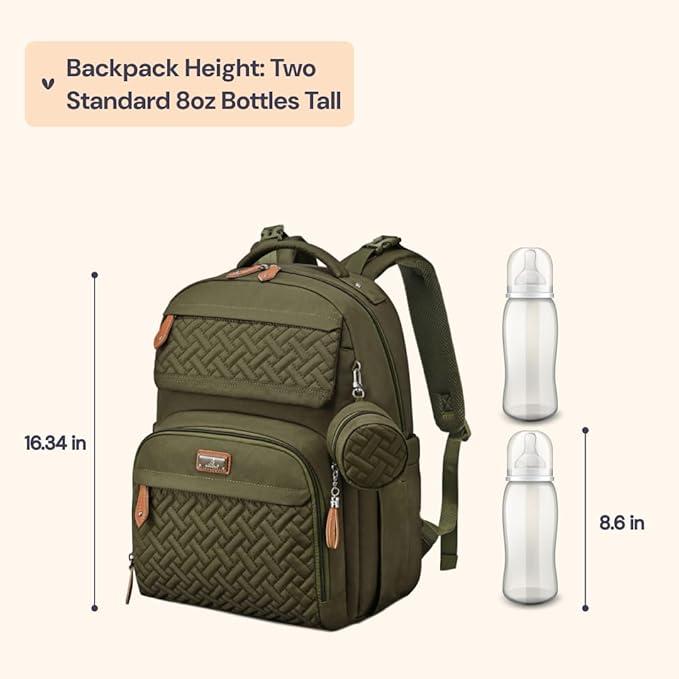 BabbleRoo Diaper Bag Backpack - Travel Large Baby Diaper Bag with Changing pad, Waterproof Baby Bags for Mom & Dad, Unisex Bags with Pacifier Case, Luggage Strap & Stroller Clips– Army Green | with Changing Pad, Pacifier Case, Stroller Straps, Multifun...