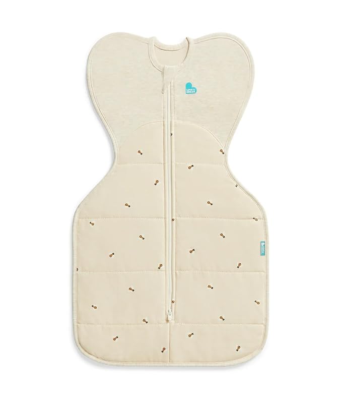 Love to Dream Swaddle UP Warm, 2.5 TOG, Dramatically Better Sleep, Allow Baby to Sleep in Preferred Arms Up Position for Self-Soothing, Snug Fit Calms Startle Reflex, 5-8.5lbs, Oatmeal Bees