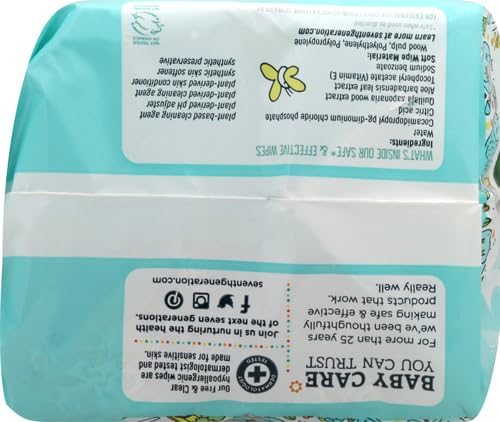 Seventh Generation, Baby Wipes, Unscented and Sensitive, 64 Count (Pack of 2)