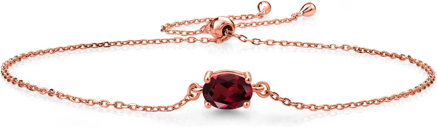 Gem Stone King 7X5MM Oval Gemstone Birthstone Solitaire Bracelet For Women | 925 Sterling Silver | Adjustable Bolo Bracelet For Women | Fine Jewelry Gifts for Her Mom Wife