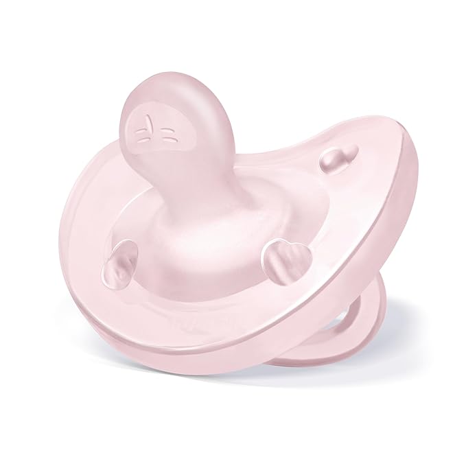 Chicco PhysioForma Silicone Orthodontic Pacifier, 0-6m | 100% Soft Silicone | Supports Breathing & Oral Development | Satin-Textured Nipple | Includes Sterilizing Case | BPA Free | Pink, 2pk
