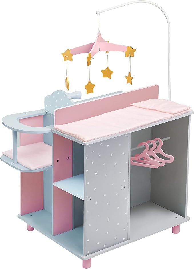 Olivia's Little World 6-in-1 Wooden Baby Doll Changing Station with Crib, Changing Table, High Chair, Double-Door Closet, Sink and Washing Machine, Multicolored
