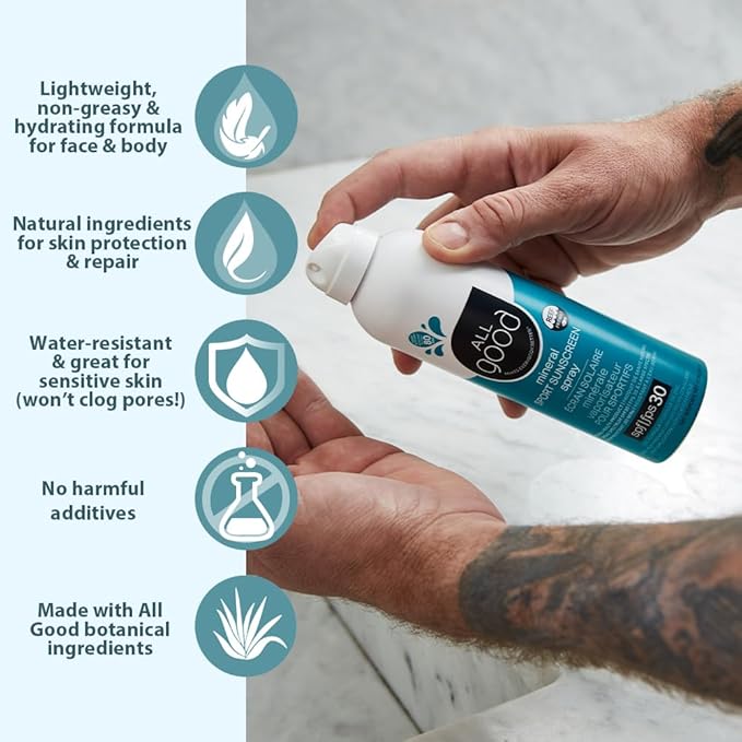 All Good Sports Mineral Sunscreen Butter Stick for Face, Nose, Ears - UVA/UVB Broad Spectrum SPF 50, Coral Reef Friendly, Water Resistant, Zinc Oxide, Coconut Oil, Beeswax, Vitamin E (2.75 oz)(3-pack)