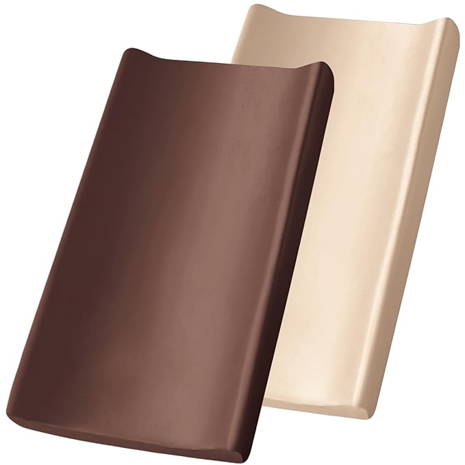 SiinvdaBZX 2 Pack Changing Pad Cover for Baby Girls Boys, Satin Silky Soft Changing Table Covers 32"x16"+5" Diaper Changing Pad Sheets, Beige & Brown