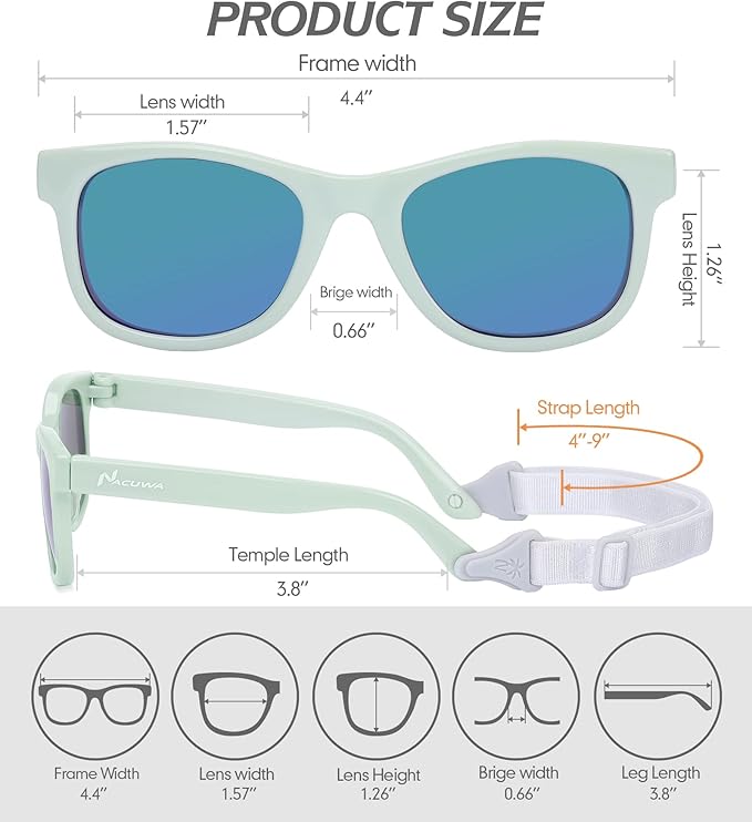 Baby Sunglasses - 100% UV Proof Sunglasses for Baby, Toddler, Kids - Ages 0-2 Years - Case and Pouch included