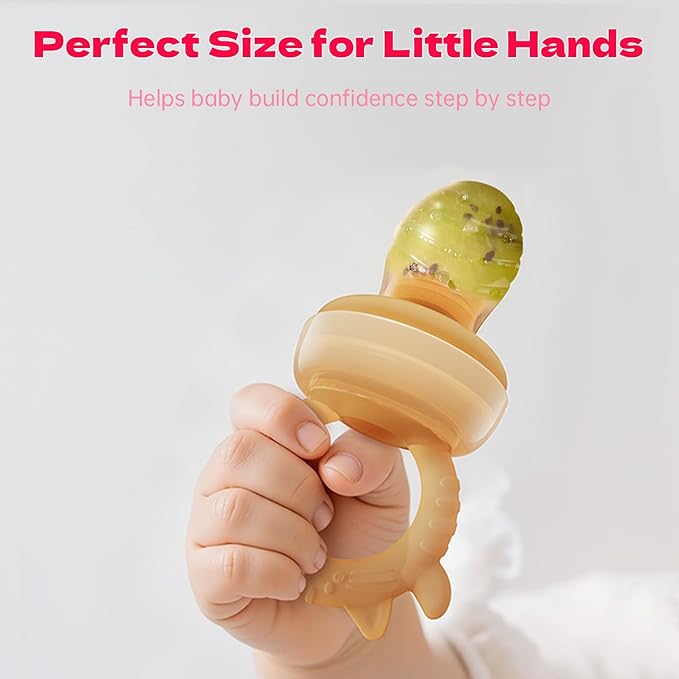 Baby Fruit Feeder with Freezer Tray, Auto-Push Food Feeder Pacifier for 3-6 6-12 18 Months, BPA-Free, Breastmilk Popsicle Mold, Safely Introduce Solids, Fresh + Frozen, 2 Sizes Pounches