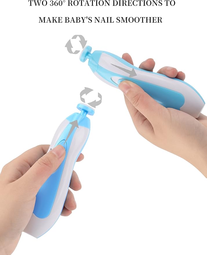 Electric Baby Nail Trimmer, Safe Gentle Nail File Grinder Kit with LED Light, Whisper Quiet, 6-in-1 Nail Care Set for Newborns Toddlers Kids & Adults, Adjustable Speed & Rotation, Portable Trave, Blue