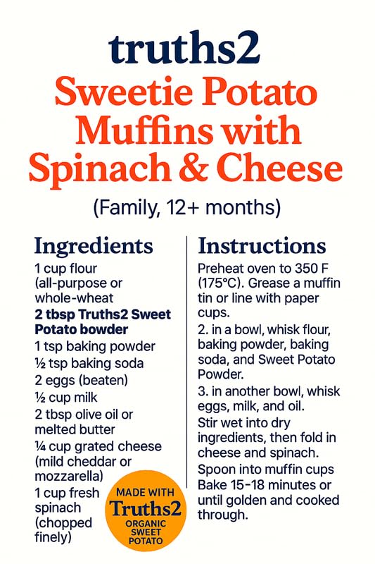 Truths2 Organic Freeze-Dried Sweet Potato Food Powder, Stage 1 Baby Puree Mix for Infants & Toddlers, Organic Powder for First Solid Food