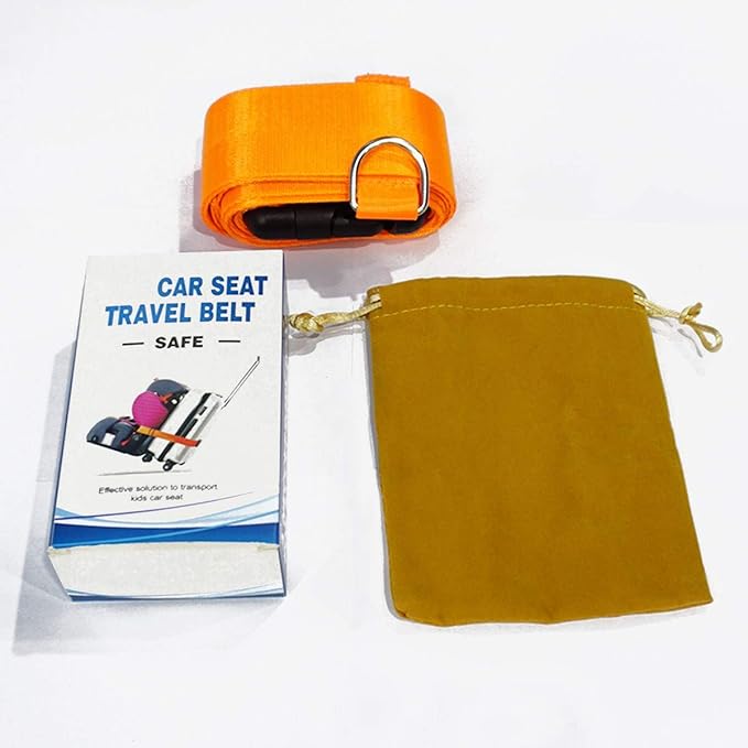 Car Seat Belt Strap to Suitcase, Convert Kid Car Seat and Carry-on Luggage to Airport Stroller Carrier,Safe Travel Solution for Transport (Orange)