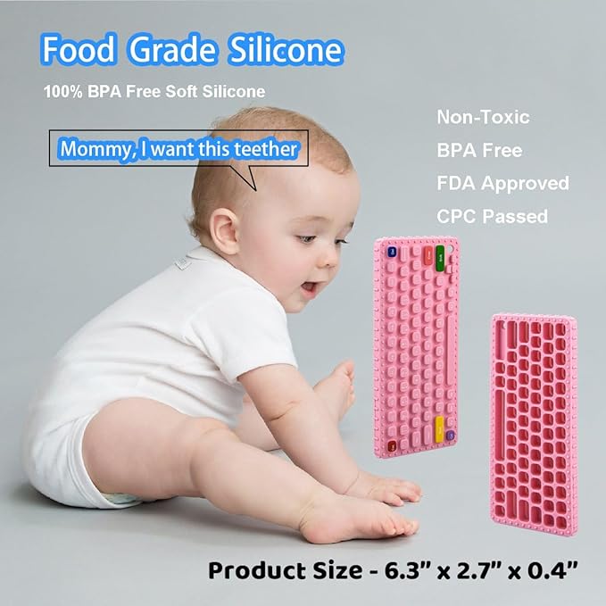 Baby Keyboard Teething Toys for Babies 0-3, 0-6, 6-12 Months | Soft Silicone Keyboard Teethers | Baby Fidget Toys 0-6 Months | Infant Teether Pacifier for Breastfeeding Baby Boy Girl