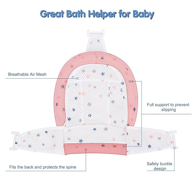 Colorlife Baby Bath Seat Support Net Infant Bathing Seat Support Mat, Adjustable Comfortable Non-Slip Three-Pointed Baby Shower Net Bathtub Sit Up Mesh for Newborn 0-12 Months-White(No Bathtub)