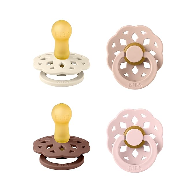 BIBS Boheme Toddler Pacifier Set for 6–18 Months | BPA-Free Latex Round Teats | Soft Natural Rubber Soothers | 4-Pack | Made in Denmark | Blush Mix