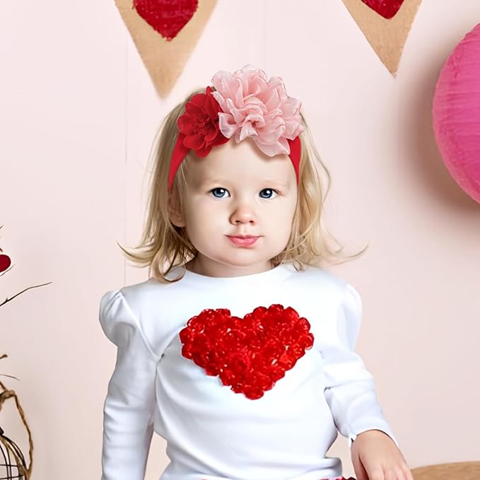 YanJie Valentines Baby Girl Headbands Bows Red Hair Bows Newborn Headbands Heart Wide Hairbands Pink Flower Headband Baby Hair Accessories Infant