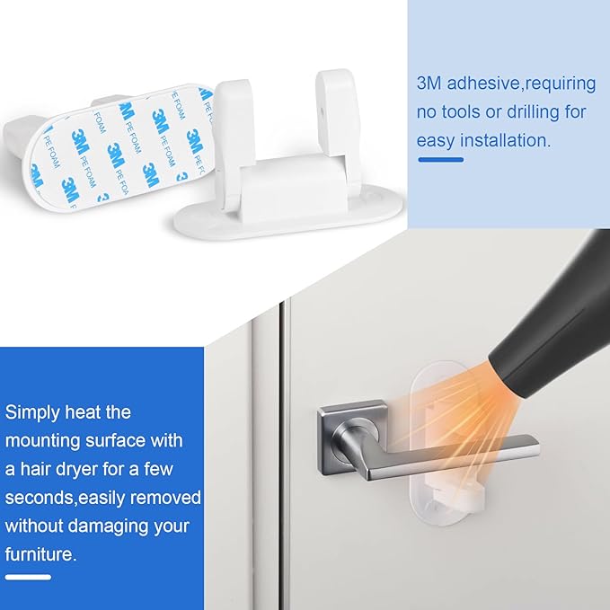 Baby Proof Door Handle Lock (2 Pack)– Double-Sided Activation, Door Lever Lock – Easy One-Hand Use, Durable ABS & 3M Adhesive
