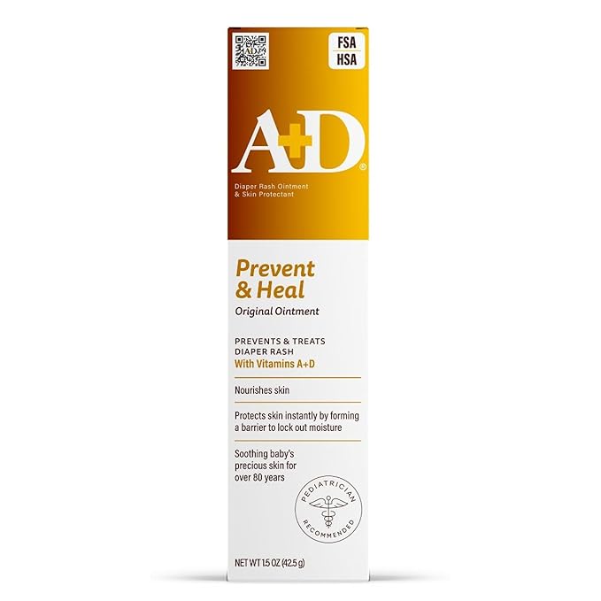 A+D Original Diaper Rash Ointment, Baby Skin Protectant with Lanolin and Petrolatum, Seals Out Wetness, Helps Prevent Diaper Rash, 1.5 Ounce Tube, Packaging May Vary