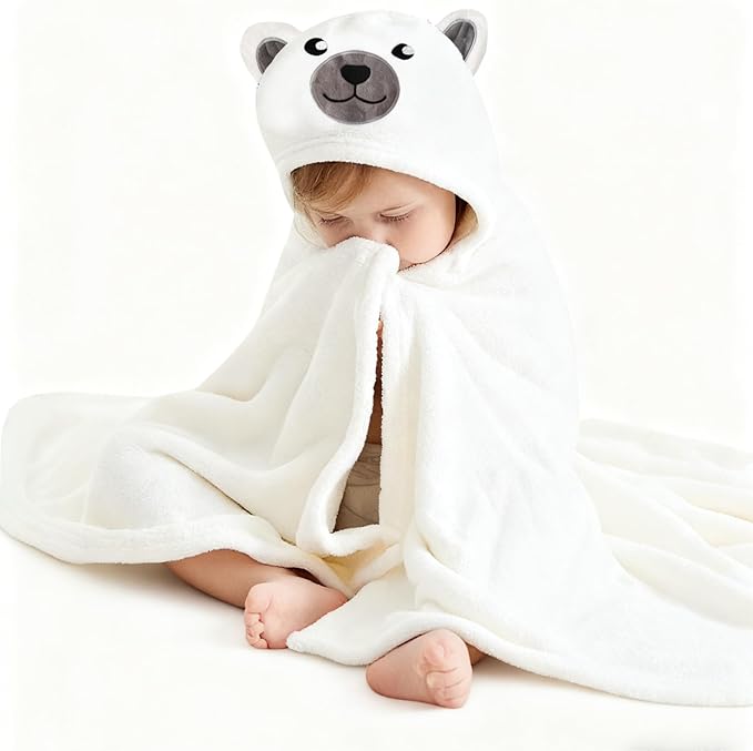 Toddler Bath Towel Baby Towels with Hood 27.5"X55" Ultra Absorbent Soft Bathrobe Blanket Kids Shower Towel for Girls and Boys (Pearl)