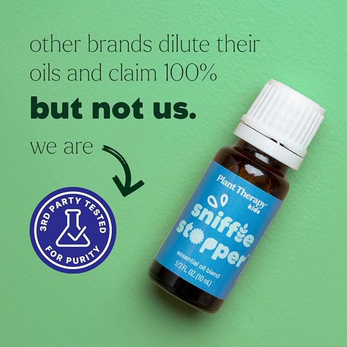 Plant Therapy Kids Sniffle Stopper Essential Oil Blend, 10 mL (1/3 oz), Respiratory Support Essential Oil Blend, Helps Clear Congestion, 100% Pure, Undiluted
