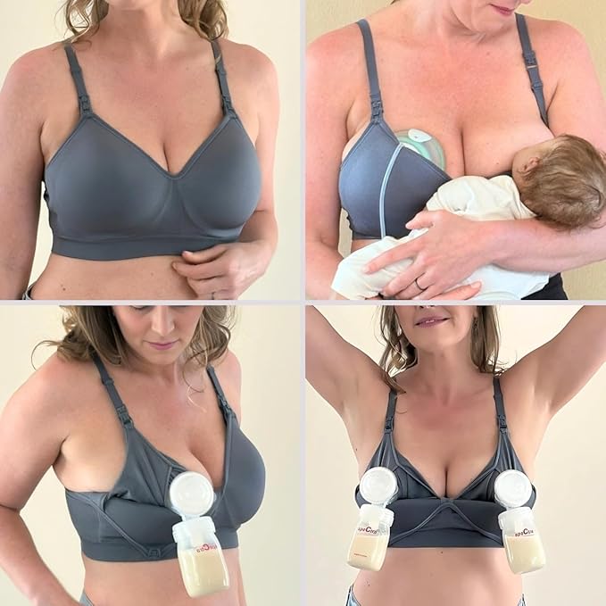 Supermom Silhouette with Removable Pads, Pumping Bra Hands Free, Adjustable Pumping & Nursing Bra for All Breast Pumps