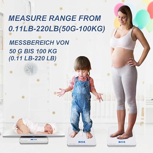MomMed Baby Scale, Multi-Function Toddler Scale, Baby Scale Digital, Pet Scale, Infant Scale with Hold Function, Blue Backlight, Weight and Height Track