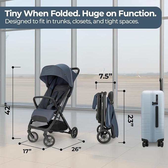 Inglesina Quid³ Stroller, Astral Blue - Compact Reclining Travel Stroller for Baby & Toddler 0-55 lbs, One Hand fold, Airplane Overhead, Lightweight, Foldable, XL UPF 50+ Canopy